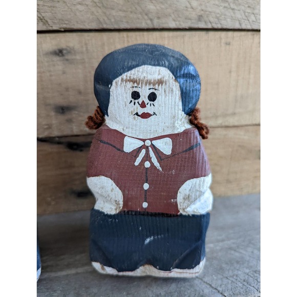 Vintage Set of two Wooden Block Primitive Folk Art Rag Dolls - Picture 4 of 10